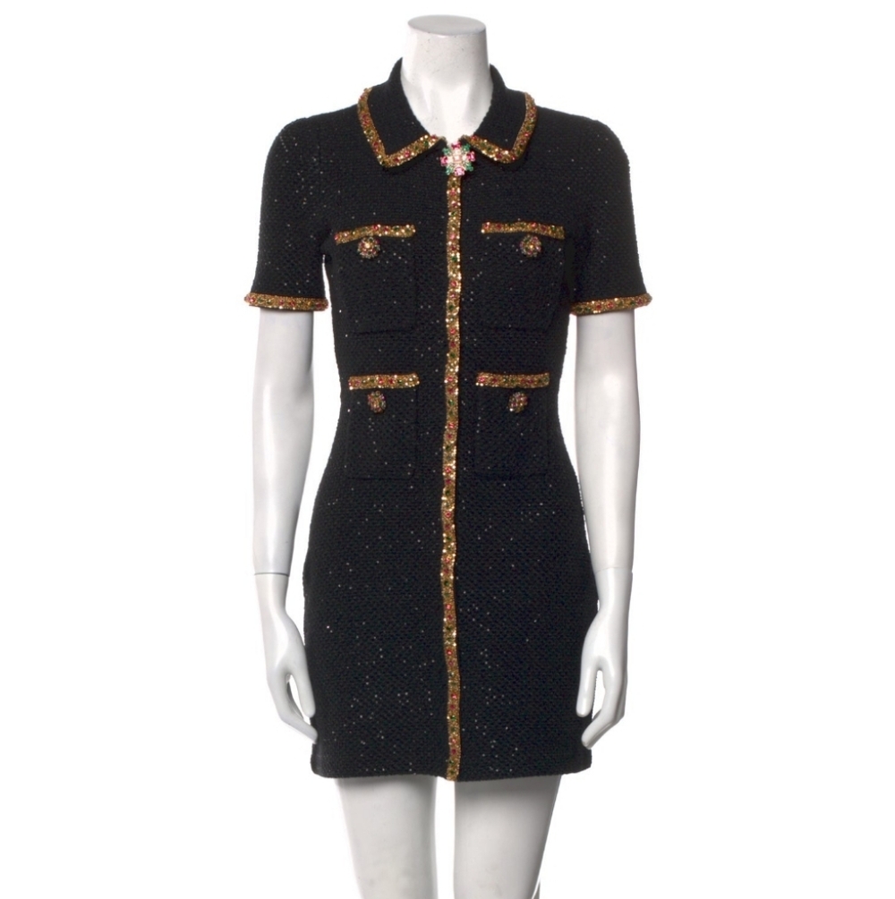 Black Sequin Embellished Knit Mini Dress 